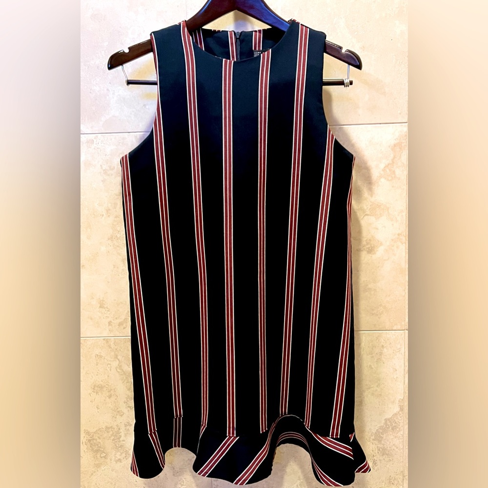 Zara Navy & Red Striped Shift Dress with Ruffle Hem